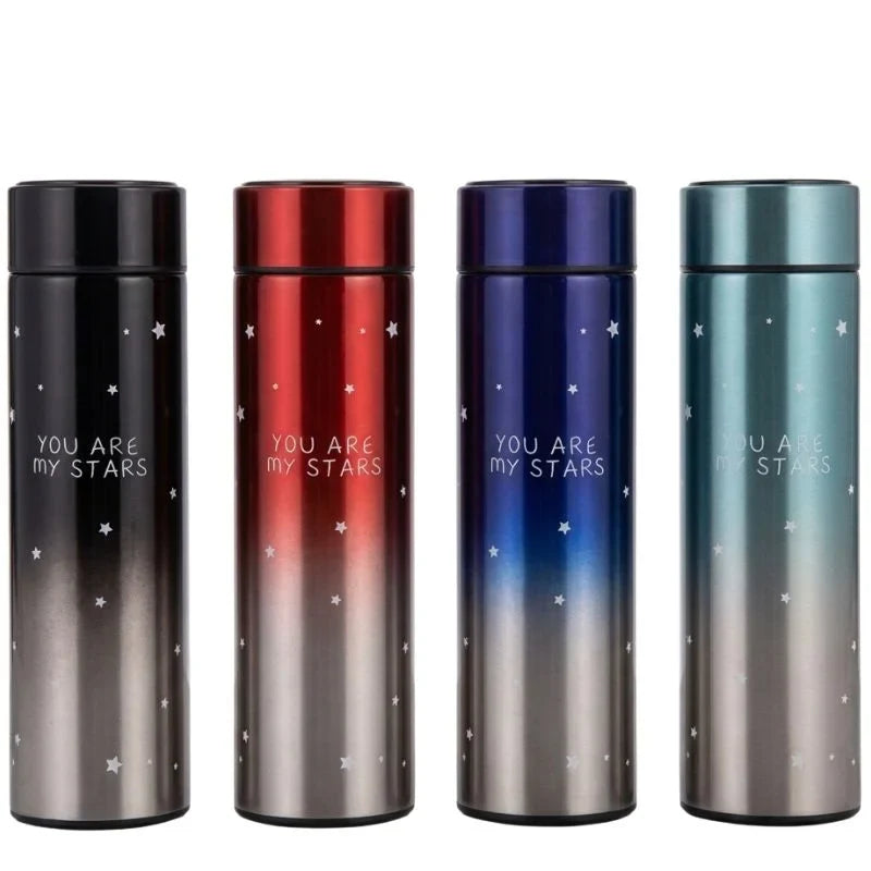 LED Temperature Display Water Bottle Stars Design | Smart Stainless Steel Vacuum 500ml Flask | Random Color