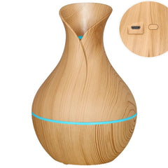 Vase-Shaped LED Humidifier | Model JSQ07 | USB Wood Grain Ultrasonic Cold Mist Humidifier | Aromatherapy Air Freshener | 200 ml